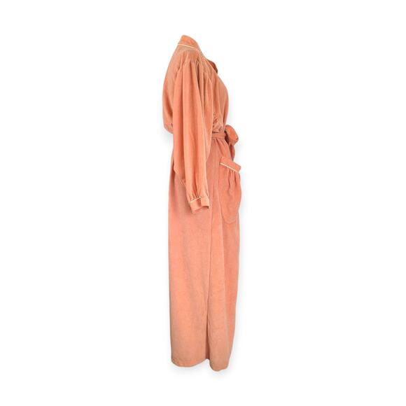 Vintage 1970s Apricot Peach Velour Wrap Robe M - Picture 2 of 11